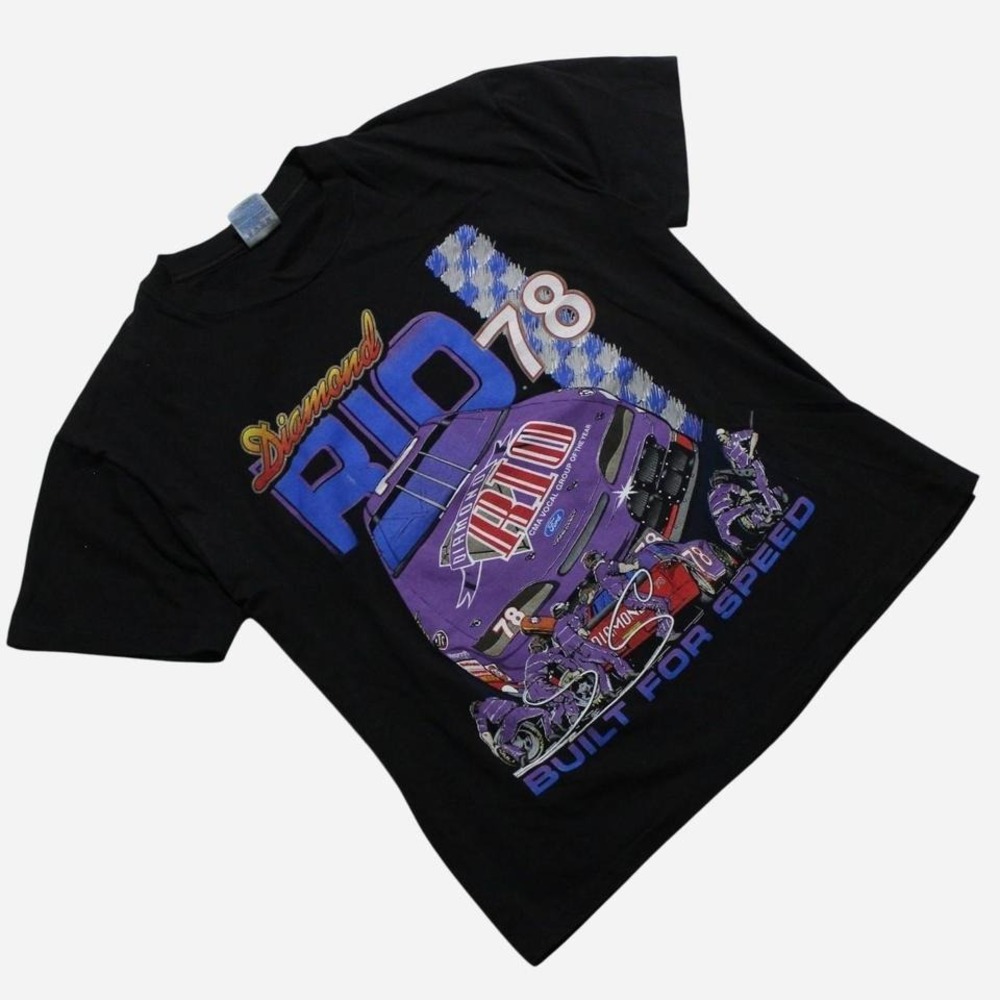 Mens Vintage 90s Hanes Single Stitch Thunder 78 Black Racing T-shirt